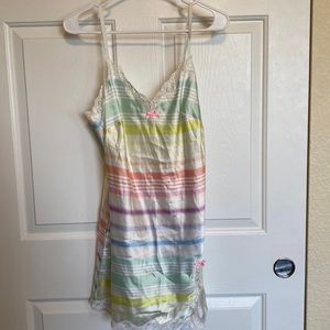VICTORIA’S Secret Rainbow Lingerie Satin and Lace Slip Dress Size Medium Women’s